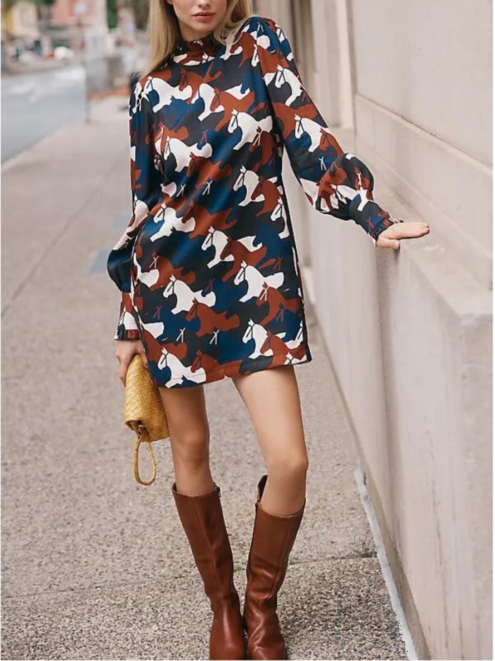 NWOT Anthropologie Corey Lynn Calter Rebecca Long Sleeve Shift Mini Dress-Horse